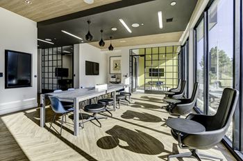 Co-working lounge with reservable conference and meeting rooms all fully equipped with the latest technology